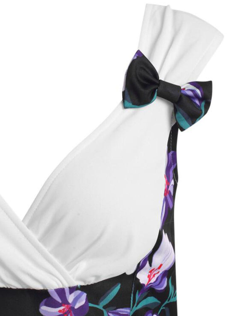 1950s Patchwork Bowknot Swing Dress