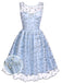 Blue 1950s Floral Embroidery Lace Dress