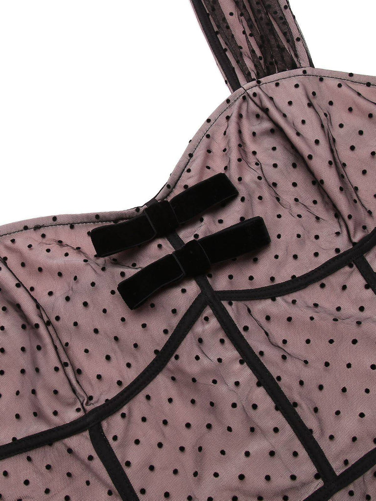 2PCS 1950s Polka Dot Bowknot Lace Strap Dress