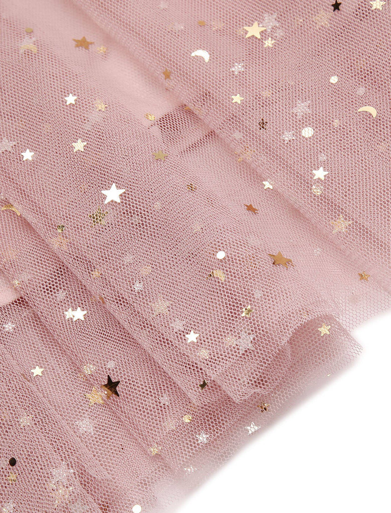 Pink 1950s Star Sequin Lace Swing Dress