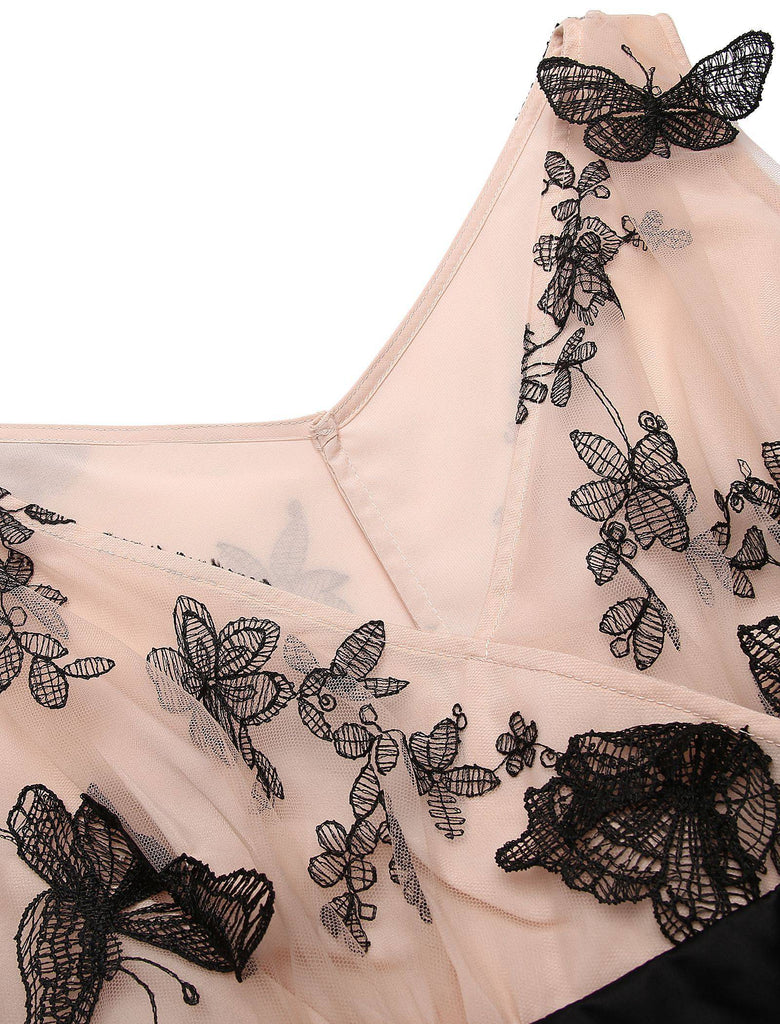 Nude 1950s Lace Butterfly Swing Vintage Dress