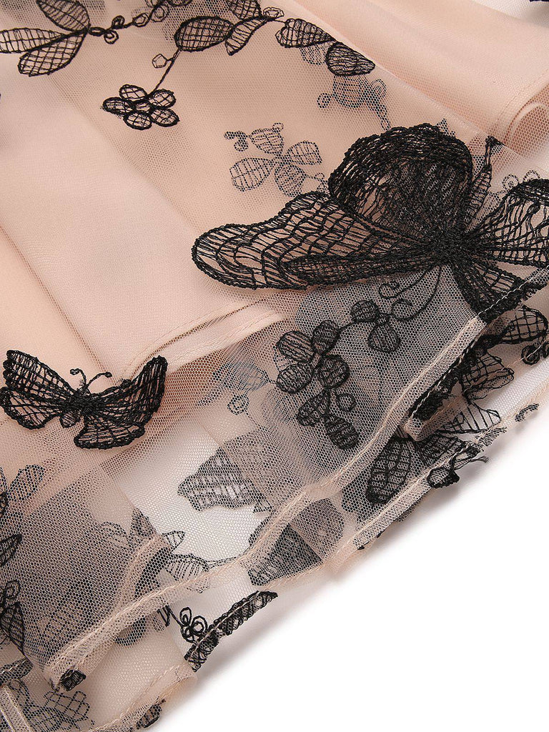 Nude 1950s Lace Butterfly Swing Dress