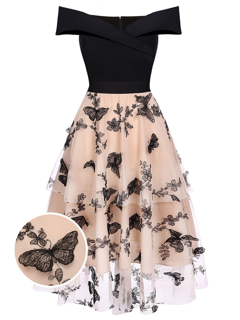 1950s Off-shoulder Lace Butterfly Swing Dress