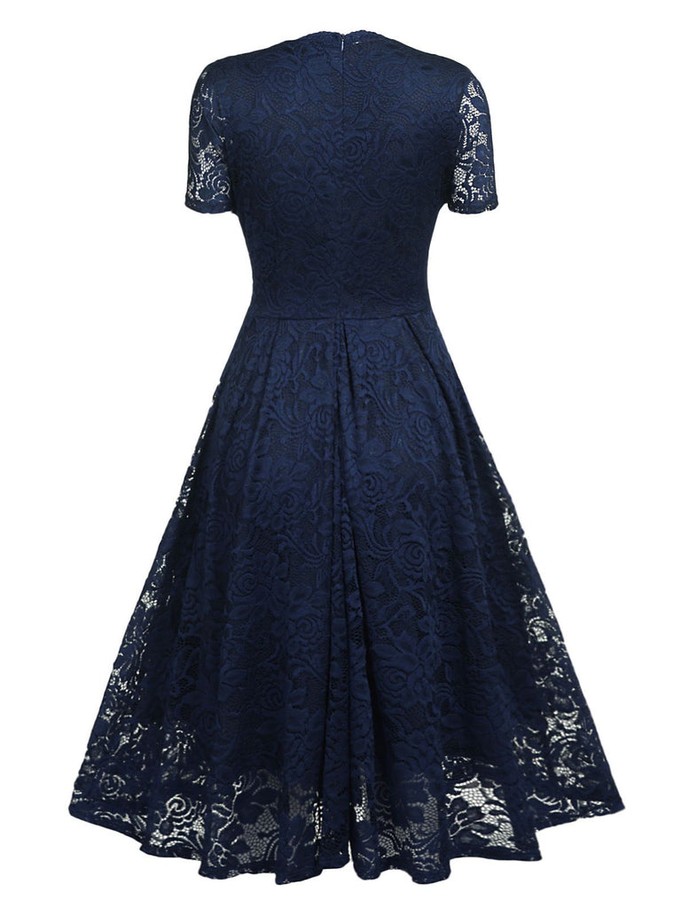 1950s Floral Lace Solid Swing Dress