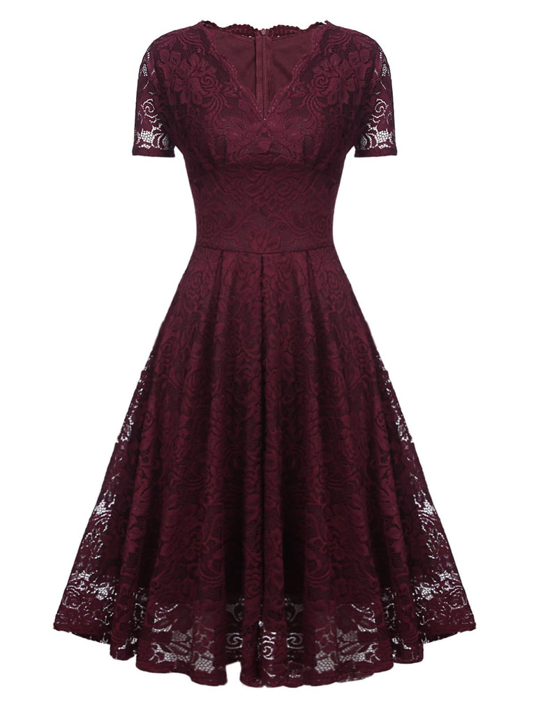 1950s Floral Lace Solid Swing Dress