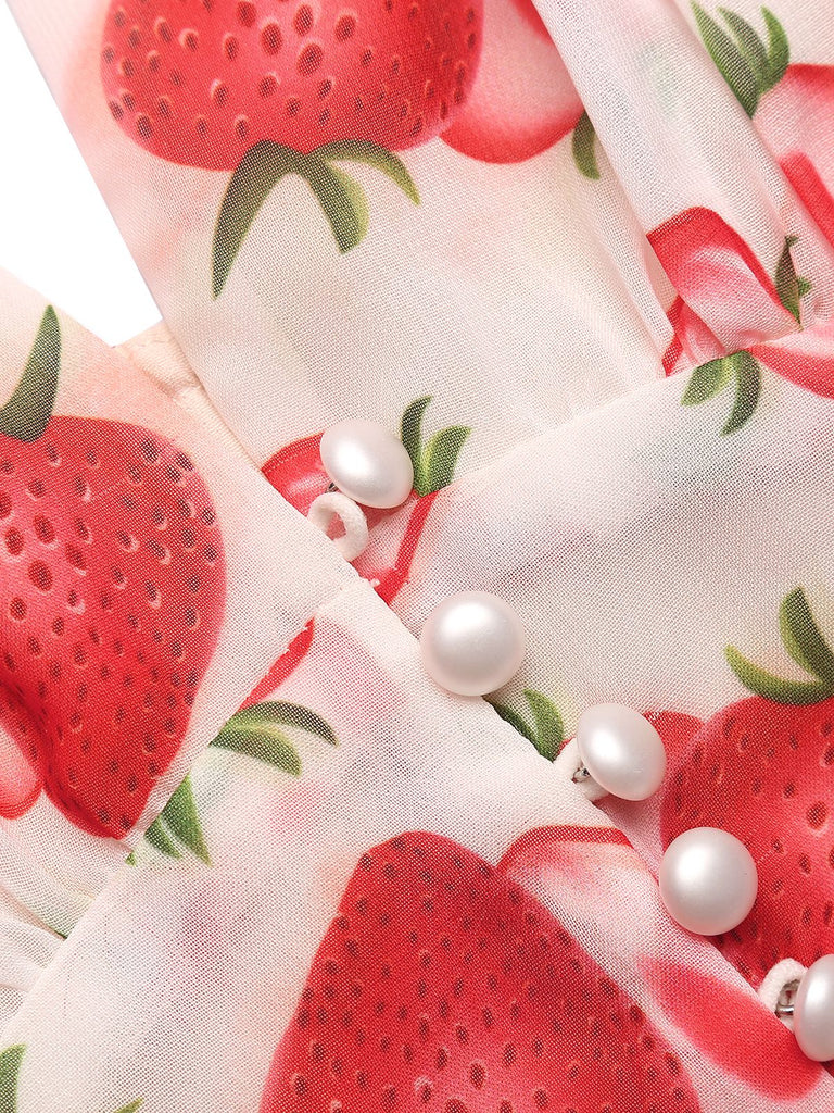 Red 1950s Halter Strawberry Button Tops