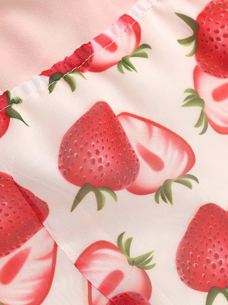 Red 1950s Halter Strawberry Button Tops
