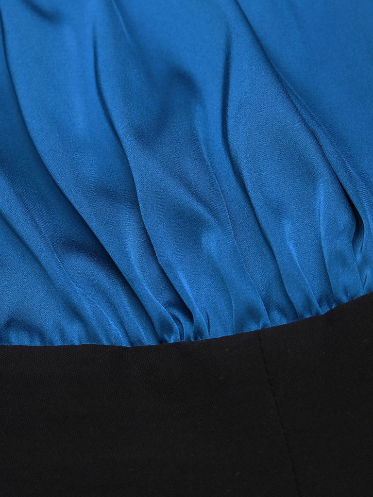 Blue 1930s Solid Lace-up Jumpsuit
