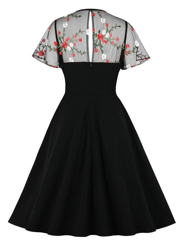 Black 1950s Halloween Lace Swing Dress