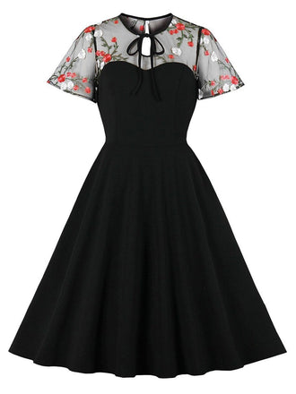 Black 1950s Halloween Lace Swing Dress