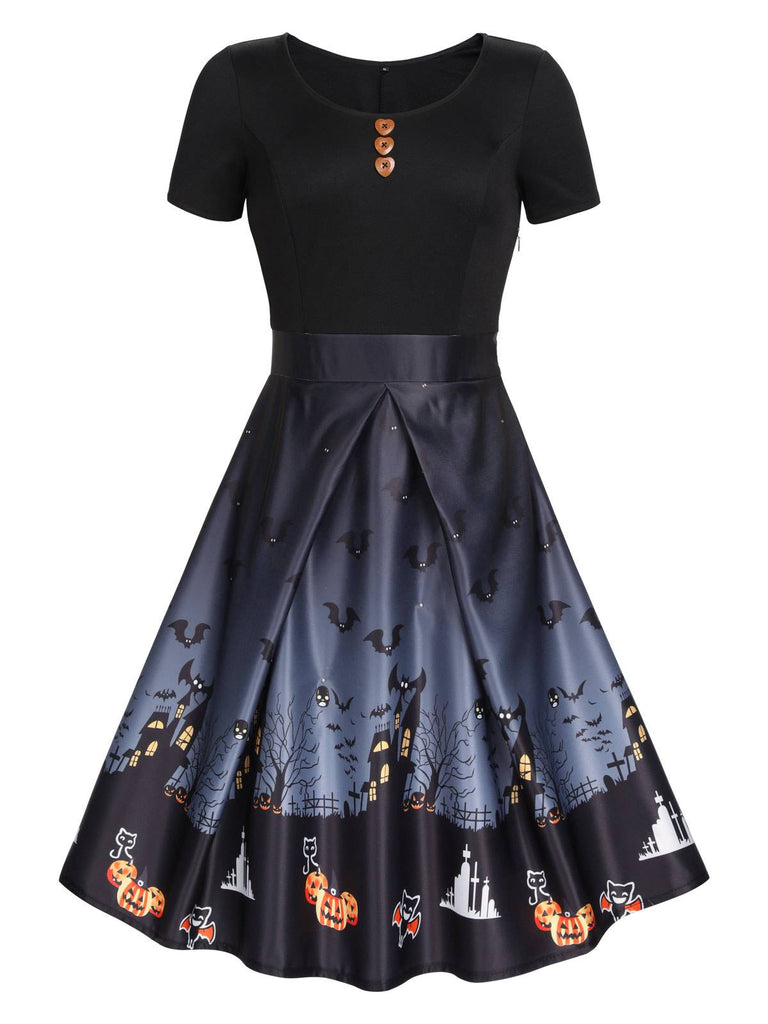 Black 1950s Halloween Button Dress