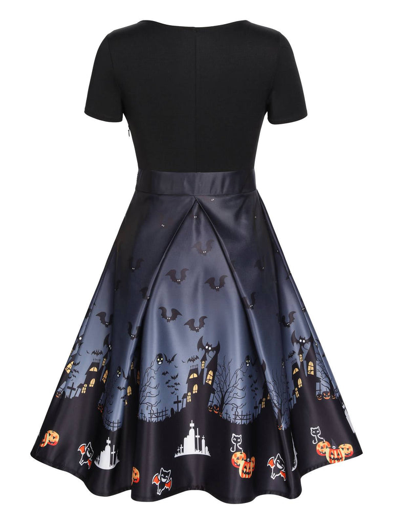 Purple 1950s Halloween Button Dress