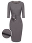 [Pre-Sale] Gray 1960s Belt Solid Pencil Dress