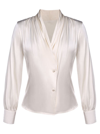 Ivory 1930s Solid Long Sleeve Blouse