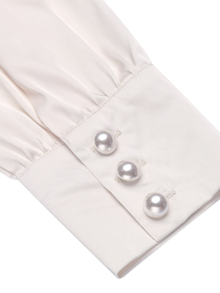 1960s Ivory Solid Blouse & Gray Retro Skirt
