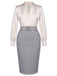 1960s Ivory Solid Blouse & Gray Retro Skirt