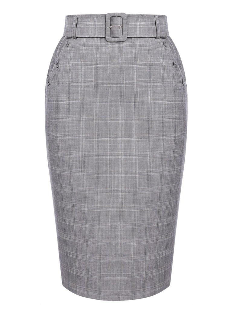 1960s Ivory Solid Blouse & Gray Retro Skirt