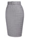 Gray 1960s Plaid Belt Pencil Skirt