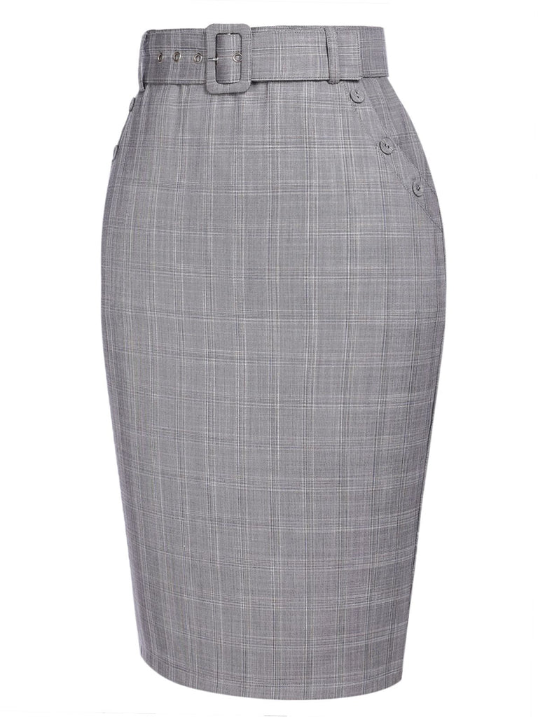 1960s Ivory Solid Blouse & Gray Retro Skirt