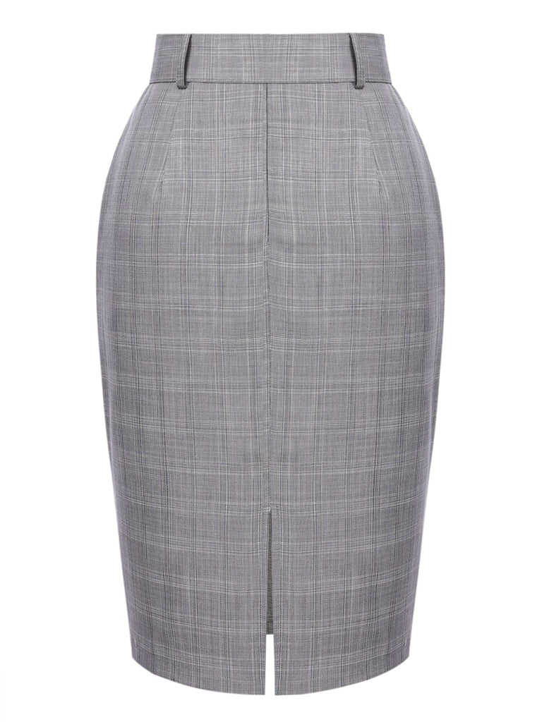 1960s Ivory Solid Blouse & Gray Retro Skirt