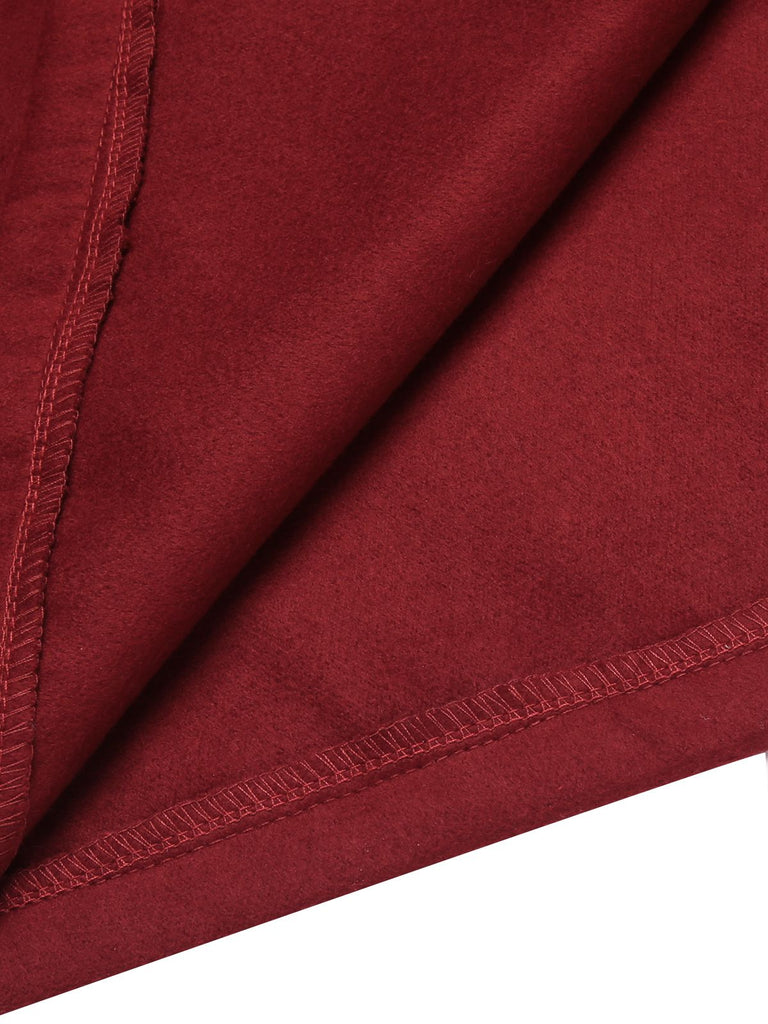 Wine Red 1950s Fur Collar Hooded Coat