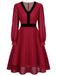 Red 1950s Solid Patchwork Swing Dress