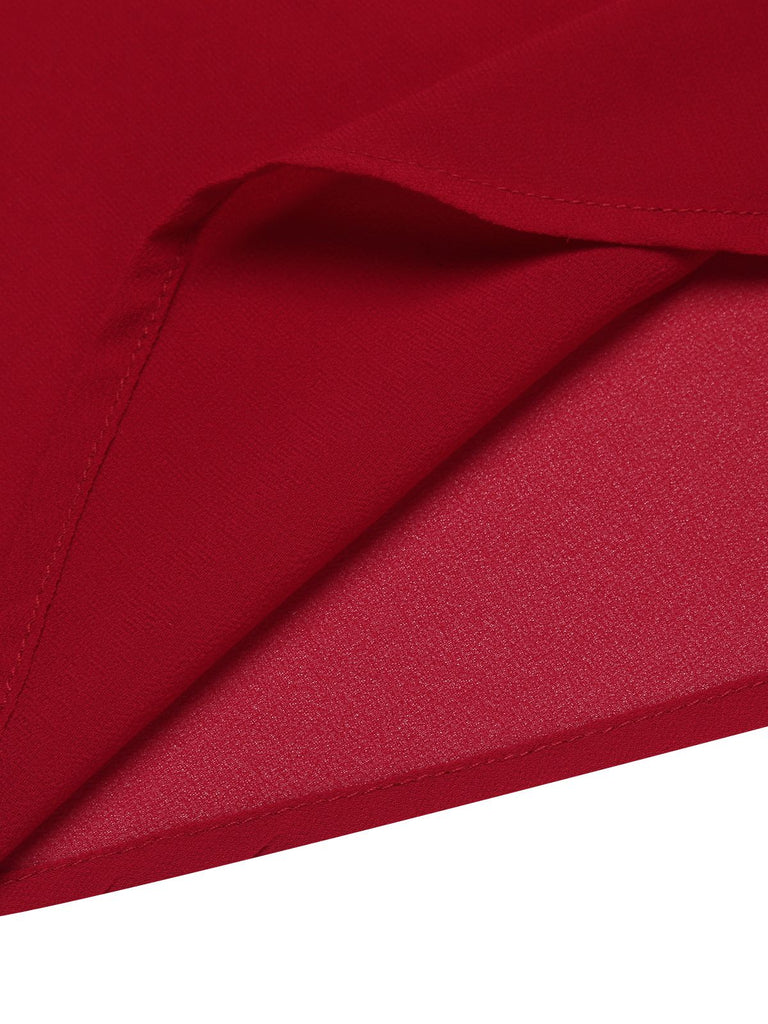 Red 1950s Solid Patchwork Swing Dress