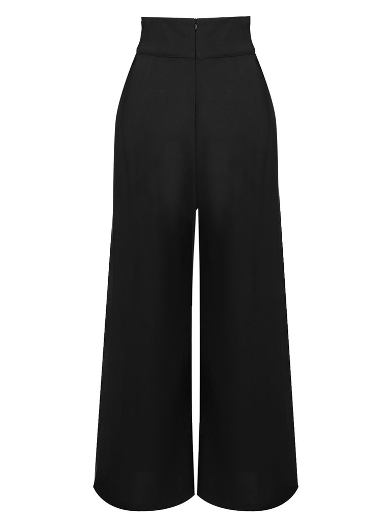 Black 1930s Solid Suspender Pants