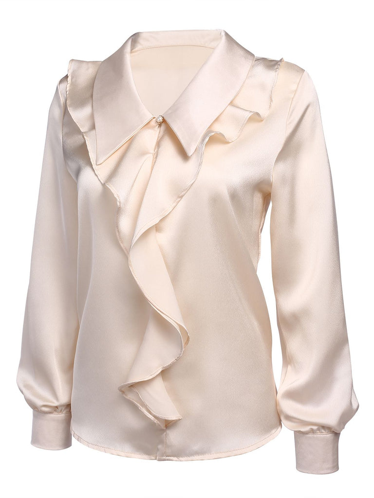 Apricot 1950s Solid Ruffle Collar Blouse