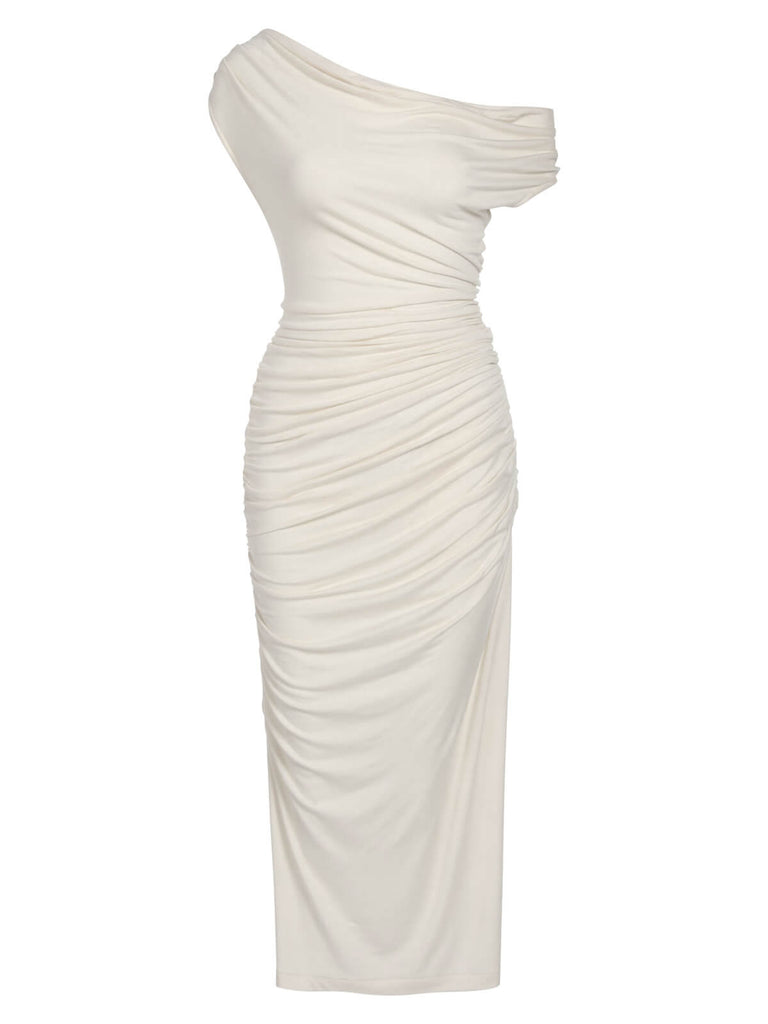 Ivory 1960s Cap Sleeve Slim Pleated Dress | Retro Stage