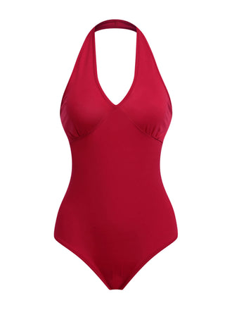 Red 1950s Solid Vintage One-Piece Bodysuit