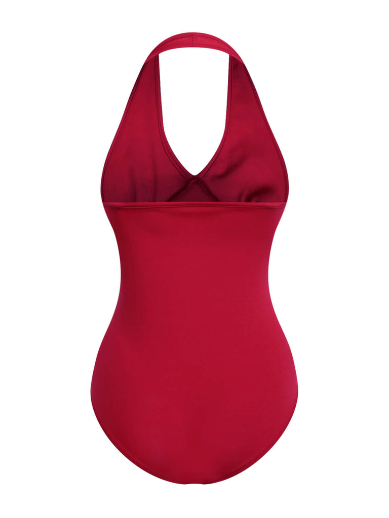 Red 1950s Solid Vintage One-Piece Bodysuit