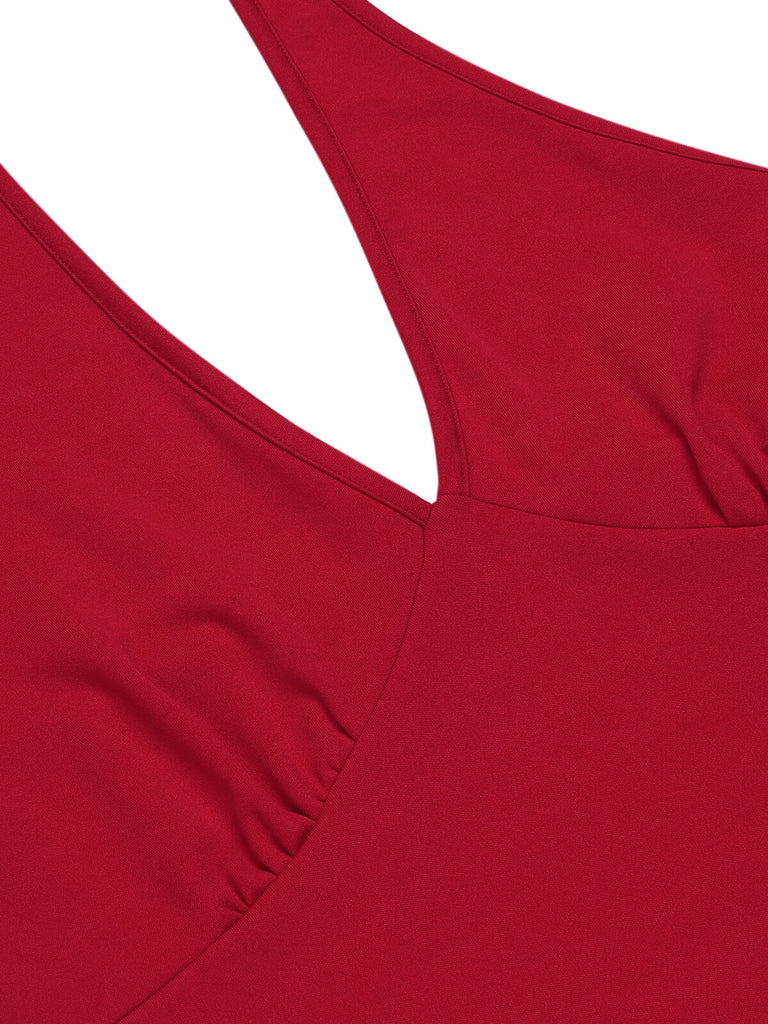 Red 1950s Solid Vintage One-Piece Bodysuit