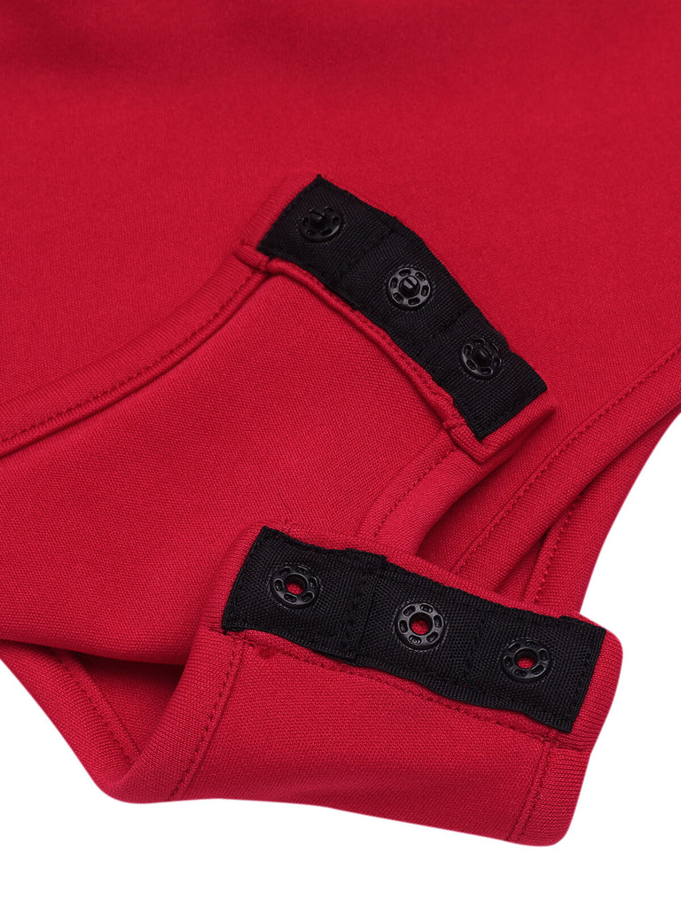 2PCS Red 1950s Bodysuit & Denim Blue Buttons Shorts