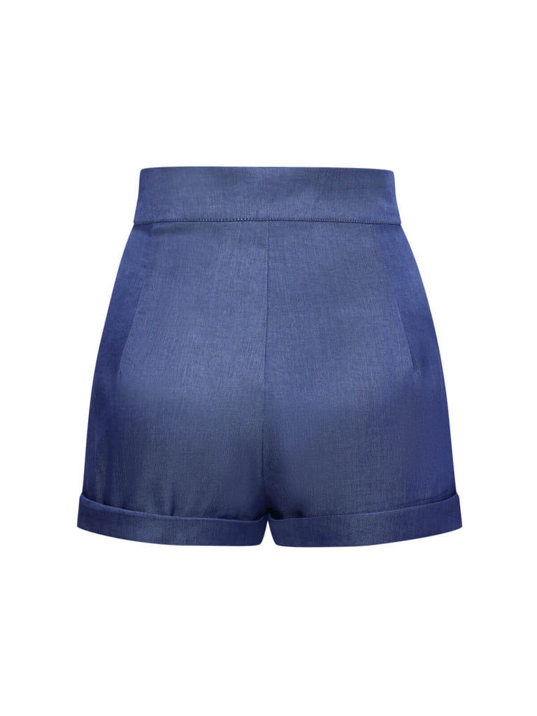2PCS Red 1950s Bodysuit & Denim Blue Buttons Shorts