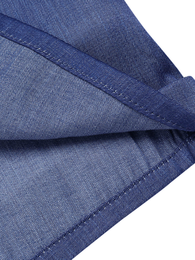 Denim Blue 1950s Solid Buttons Shorts