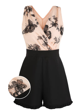 [US Warehouse] Apricot 1950s Patchwork Butterfly Lace Romper