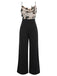 Black 1930s Strap Butterfly Lace Patchwork Jumpsuit
