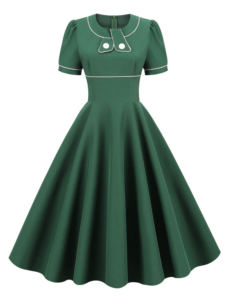 Green 1950s Patchwork Swing Vintage Dress