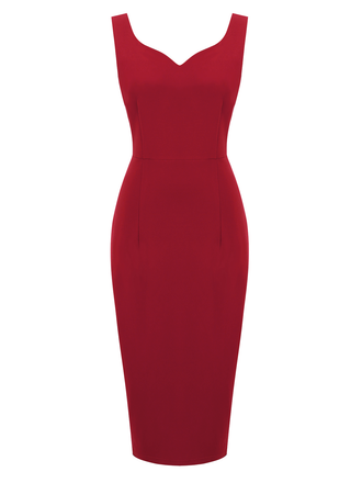 [Pre-Sale] Red 1960s Heart Collar Solid Pencil Dress