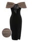 2PCS Black 1960s Solid Dress & Plush Cape