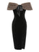 2PCS Black 1960s Solid Dress & Plush Cape