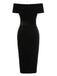 [Pre-Sale] Black 1960s Off-Shoulder Rhinestones Velvet Dress
