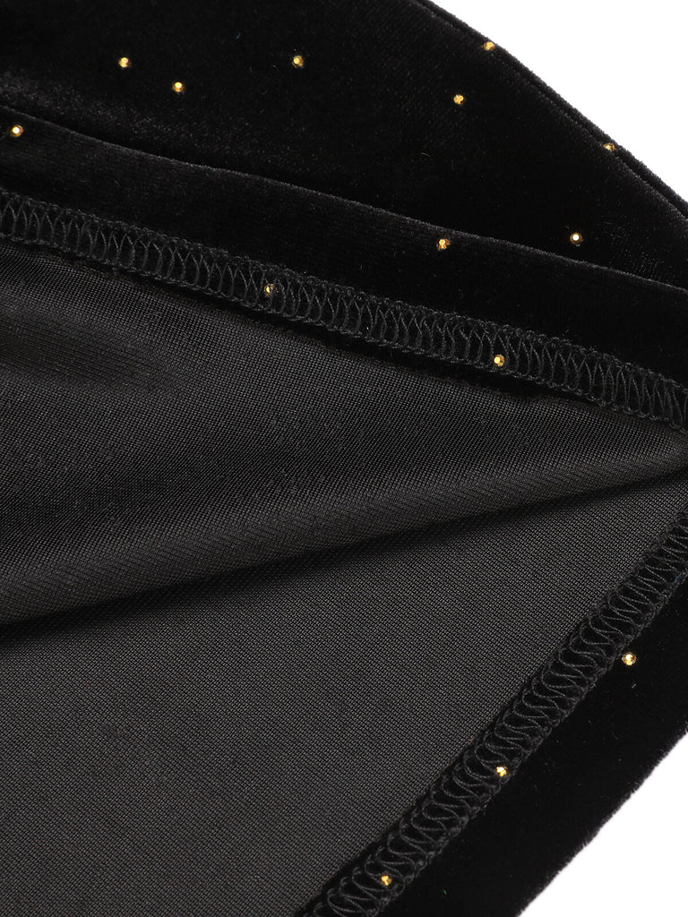 [Pre-Sale] Black 1960s Off-Shoulder Rhinestones Velvet Dress
