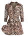 2PCS Leopard Lapel Romper & Khaki Skirt