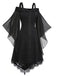 Black 1950s Bat Sleeve Lace-Up Dress