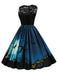 Navy Blue 1950s Halloween Lace Patchwork Dress