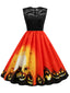 Orange 1950s Halloween Lace Patchwork Dress