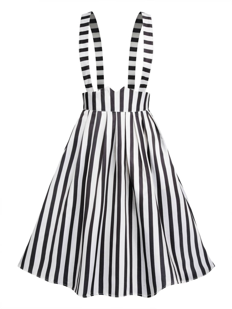 Black White 1950s Stripes Suspender Skirt Retro Stage