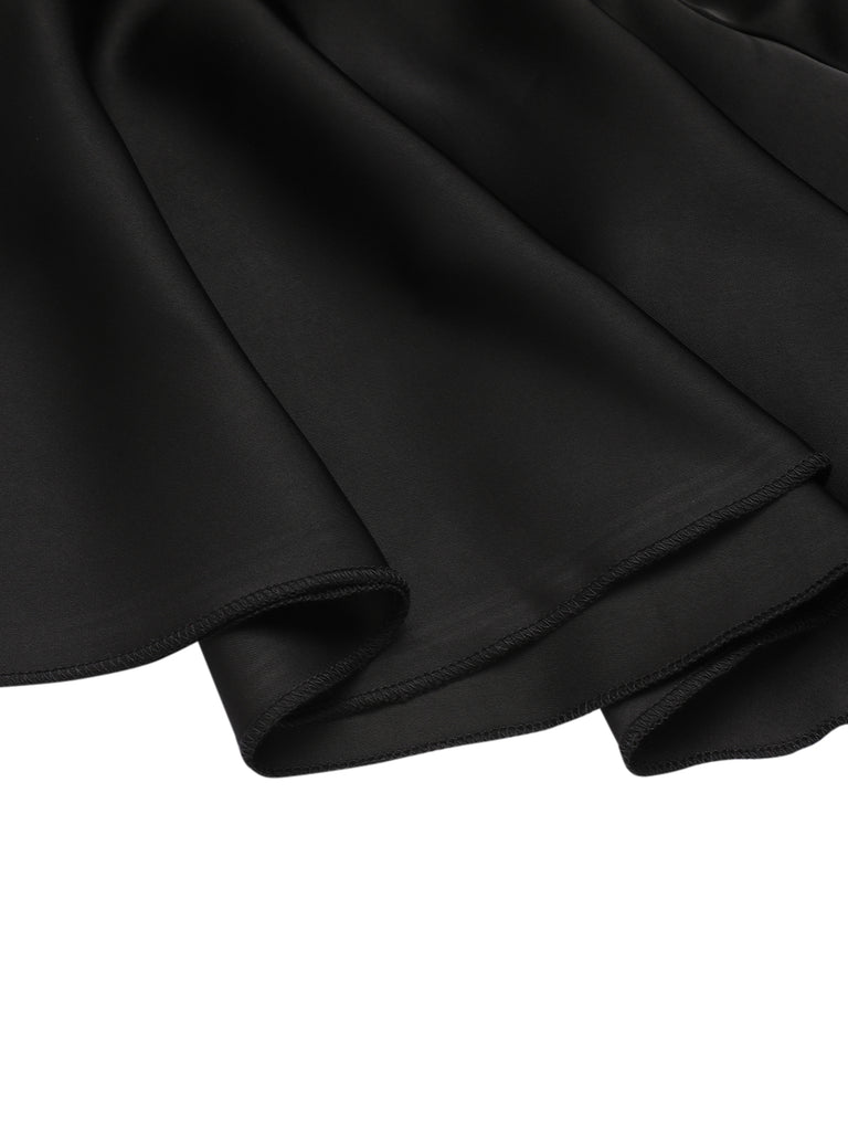 2PCS 1950s Black Solid Blouse & Suspender Skirt | Retro Stage